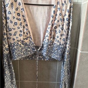 Olivaceous Pink and Blue Floral Top